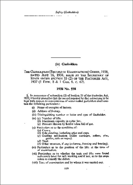 Gasholders (Record of Examinations) Order 1938