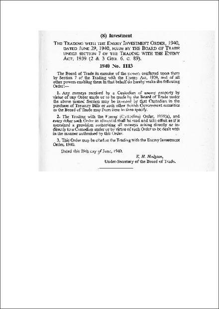 Trading with the Enemy Investment Order 1940
