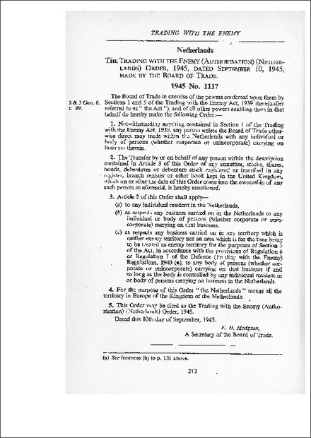Trading with the Enemy (Authorisation) (Netherlands) Order 1945